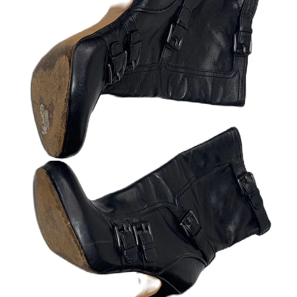 COACH Womens Marsha Mid Calf Black Leather High Heel Booties Boots sz 8 - Picture 14 of 15
